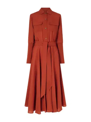 Loro Piana Verlaine Belted Pleated Wool Midi Shirt Dress | Thumbnail 1