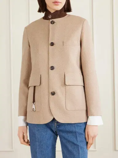Loro Piana Suede-trimmed Silk-tweed Jacket | Thumbnail 3