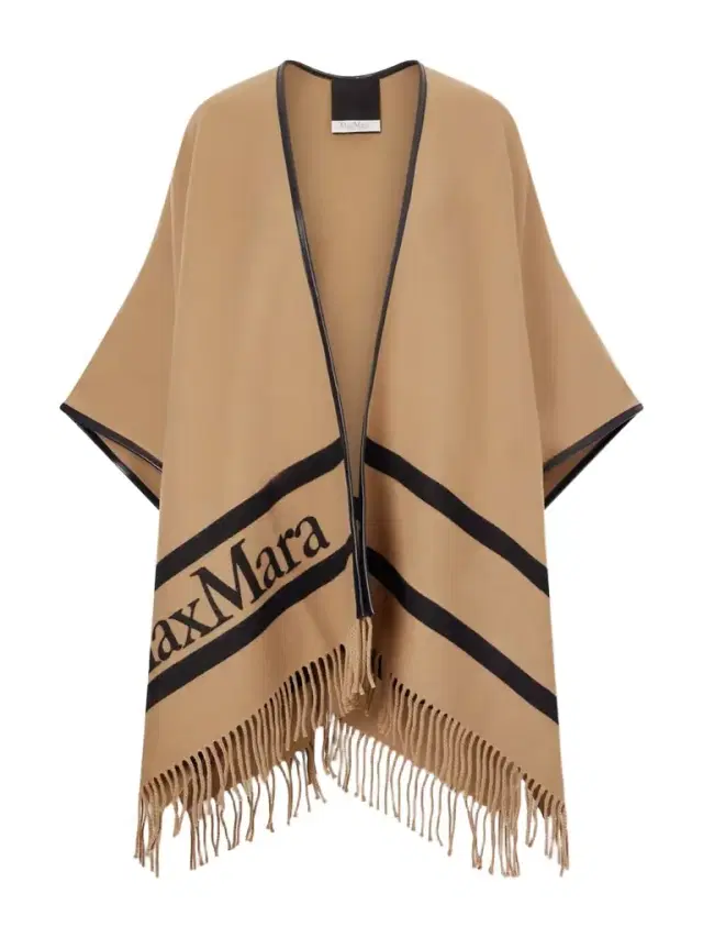 Fringed Leather-trimmed Wool-jacquard Cape
