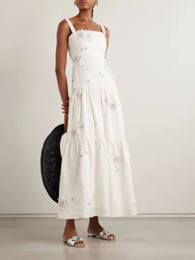 Agua by Agua Bendita Lima Embellished Appliquéd Tiered Linen Maxi Dress | Thumbnail 2