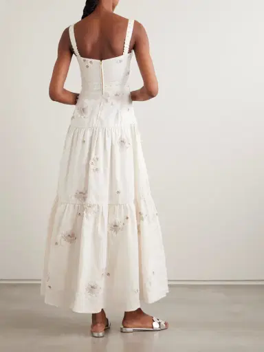 Agua by Agua Bendita Lima Embellished Appliquéd Tiered Linen Maxi Dress | Thumbnail 3