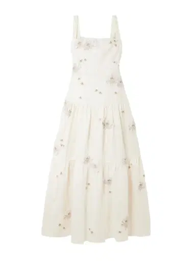 Agua by Agua Bendita Lima Embellished Appliquéd Tiered Linen Maxi Dress | Thumbnail 1