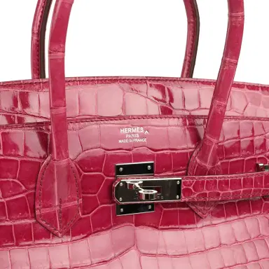 HERMÈS Pre-owned Hermes Birkin 35 Rose Tyrien Shiny Porosus Crocodile Palladium Hardware | Thumbnail 7 HERMÈS Pre-owned Hermes Birkin 35 Rose Tyrien Shiny Porosus Crocodile Palladium Hardware | Thumbnail 7