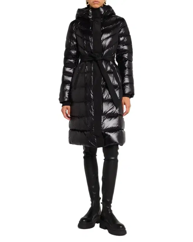 Coralia Lustrous Light Down Coat with Sash Belt