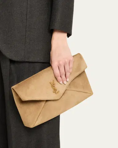 Saint Laurent Large YSL Envelope Flap Clutch Bag in Suede | Thumbnail 2