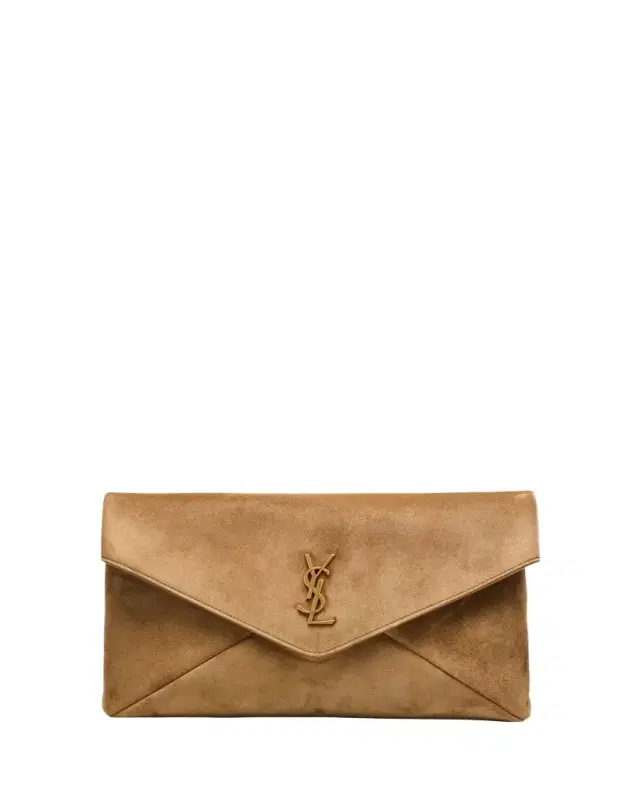 Large YSL Envelope Flap Clutch Bag in Suede