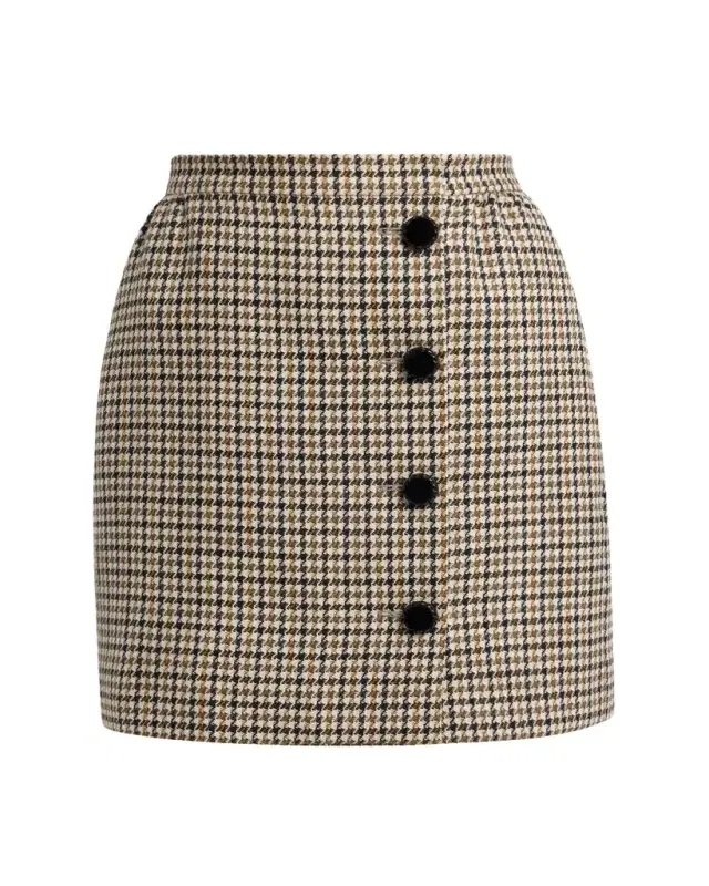 Valentino Garavani Rockstud Button-Front Houndstooth Mini Skirt