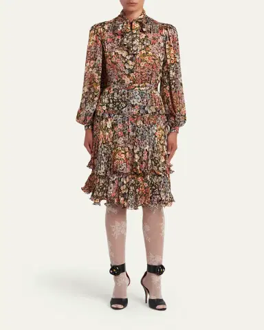 Valentino Garavani Tiered Floral Metallic Silk Midi Skirt | Thumbnail 2 Valentino Garavani Tiered Floral Metallic Silk Midi Skirt | Thumbnail 2