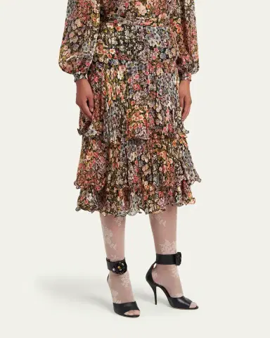Valentino Garavani Tiered Floral Metallic Silk Midi Skirt | Thumbnail 4 Valentino Garavani Tiered Floral Metallic Silk Midi Skirt | Thumbnail 4