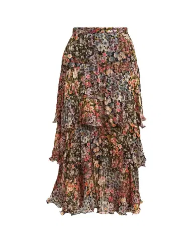 Valentino Garavani Tiered Floral Metallic Silk Midi Skirt | Thumbnail 1 Valentino Garavani Tiered Floral Metallic Silk Midi Skirt | Thumbnail 1