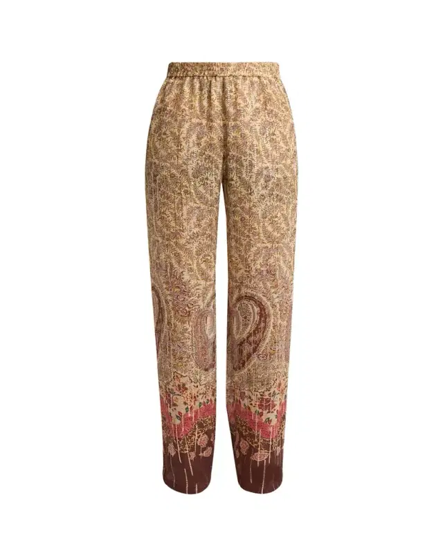 Valentino Garavani Paisley Metallic Silk Straight-Leg Pull-On Pants