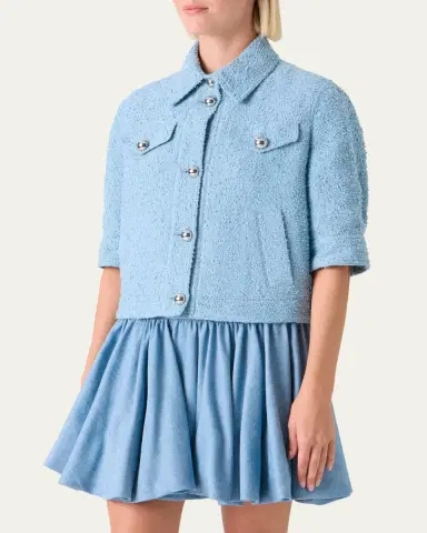 Akris punto Summer Boucle Short-Sleeve Jean Jacket | Thumbnail 4 Akris punto Summer Boucle Short-Sleeve Jean Jacket | Thumbnail 4