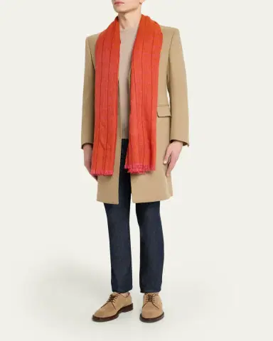 Anderson & Sheppard Men's Hairline Windowpane Check Cashmere Scarf | Thumbnail 2