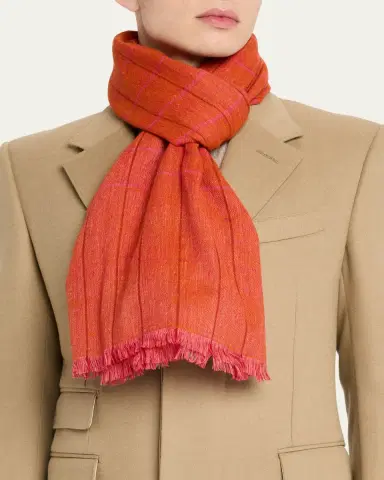 Anderson & Sheppard Men's Hairline Windowpane Check Cashmere Scarf | Thumbnail 3