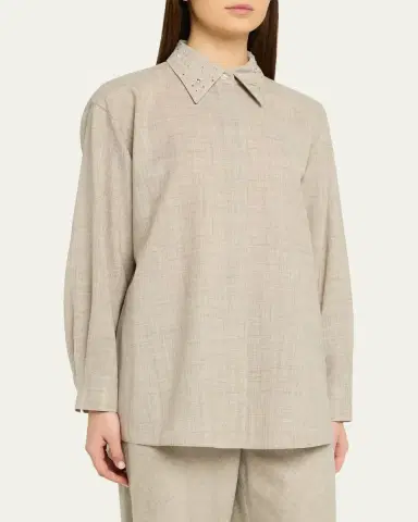 Lafayette 148 New York Oversized Crystal-Embellished Melange Shirt | Thumbnail 4 Lafayette 148 New York Oversized Crystal-Embellished Melange Shirt | Thumbnail 4