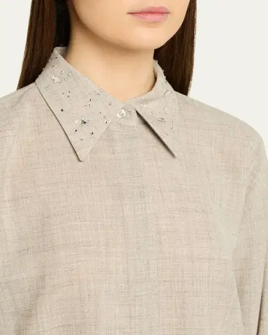 Lafayette 148 New York Oversized Crystal-Embellished Melange Shirt | Thumbnail 5 Lafayette 148 New York Oversized Crystal-Embellished Melange Shirt | Thumbnail 5