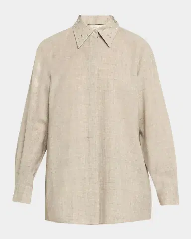 Lafayette 148 New York Oversized Crystal-Embellished Melange Shirt | Thumbnail 6 Lafayette 148 New York Oversized Crystal-Embellished Melange Shirt | Thumbnail 6