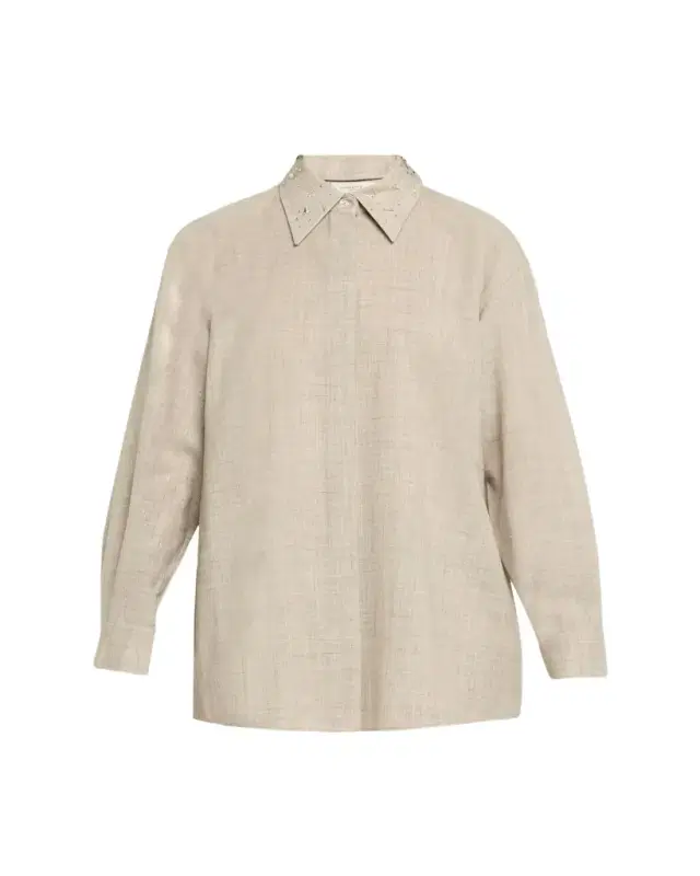 Oversized Crystal-Embellished Melange Shirt