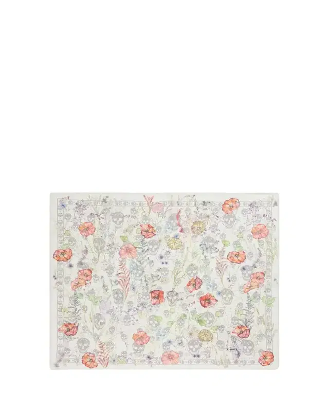 McQueen Skull & Spider Floral Silk Scarf