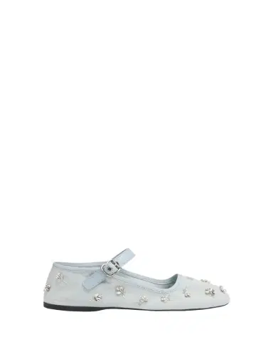 Miu Miu Embellished Canvas Mary Jane Ballerina Flats | Thumbnail 1 Miu Miu Embellished Canvas Mary Jane Ballerina Flats | Thumbnail 1