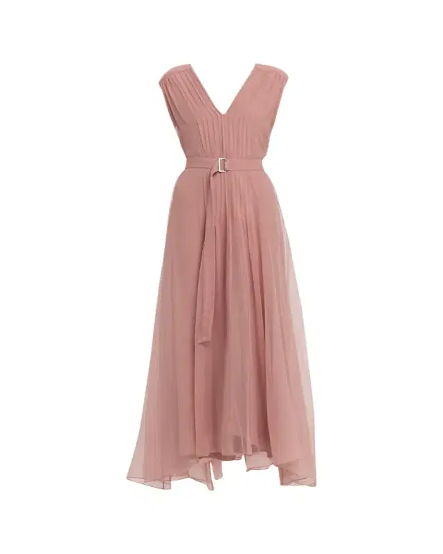 Brunello Cucinelli Belted Pintuck Silk Chiffon Gown