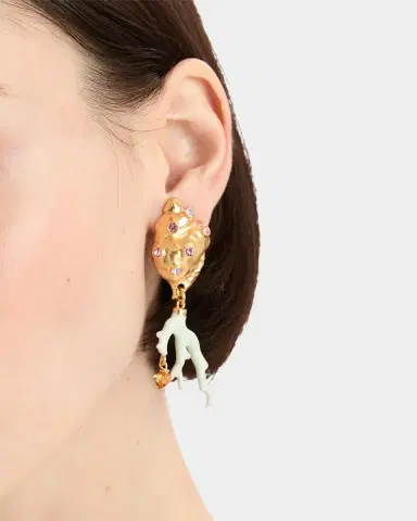 Oscar de la Renta Seashell and Coral Clip-On Earrings | Thumbnail 4