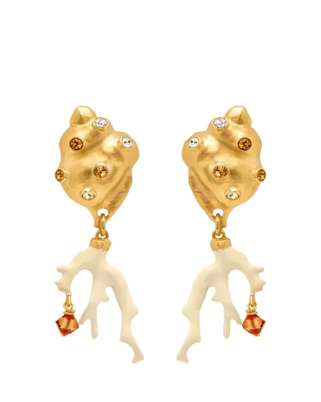 Oscar de la Renta Seashell and Coral Clip-On Earrings