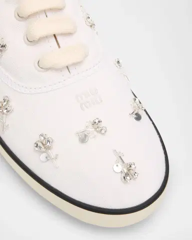 Miu Miu Embellished Canvas Low-Top Sneakers | Thumbnail 4 Miu Miu Embellished Canvas Low-Top Sneakers | Thumbnail 4