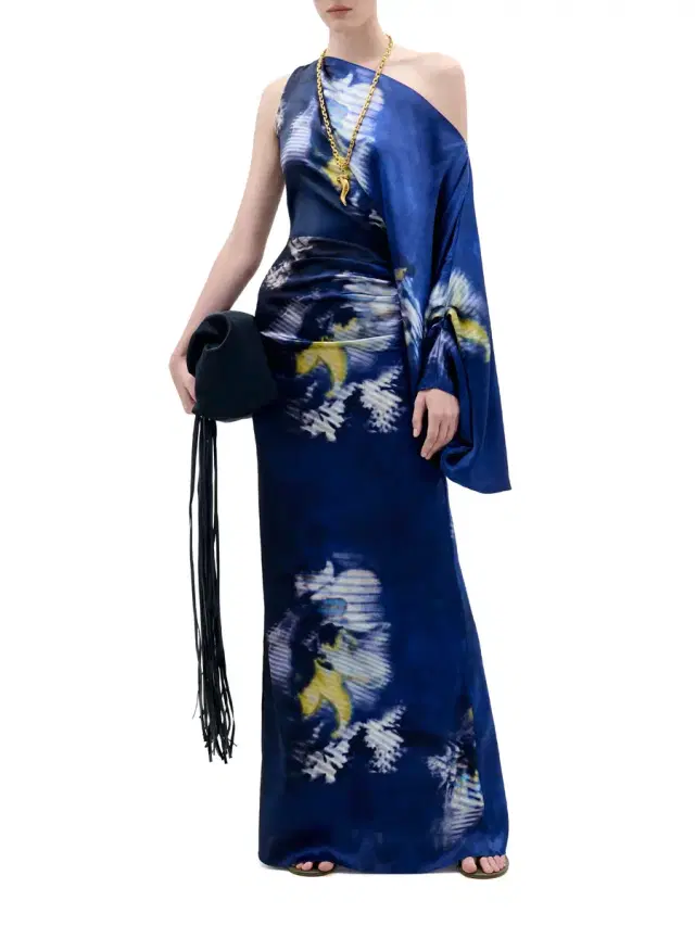 Dotty Asymmetric Silk Maxi Dress