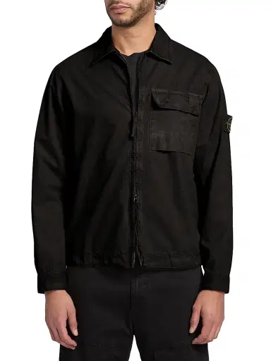 Stone Island Men's Zip-Front Cotton Shirt Jacket - Black - Size XXL | Thumbnail 3