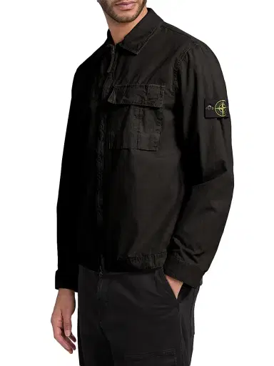 Stone Island Men's Zip-Front Cotton Shirt Jacket - Black - Size XXL | Thumbnail 4