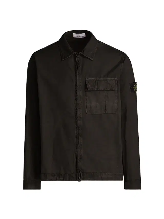 Men's Zip-Front Cotton Shirt Jacket - Black