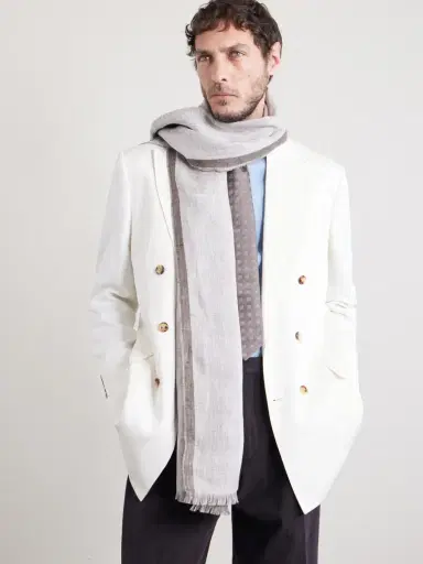 Brunello Cucinelli Fringed Linen Scarf - Men | Thumbnail 2 Brunello Cucinelli Fringed Linen Scarf - Men | Thumbnail 2