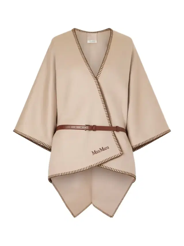 Belted Whipstitched Embroidered Wool Cape
