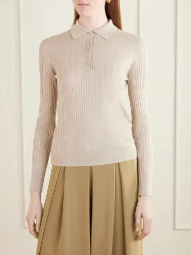 Max Mara Ribbed Cashmere And Silk-blend Polo Sweater | Thumbnail 3 Max Mara Ribbed Cashmere And Silk-blend Polo Sweater | Thumbnail 3