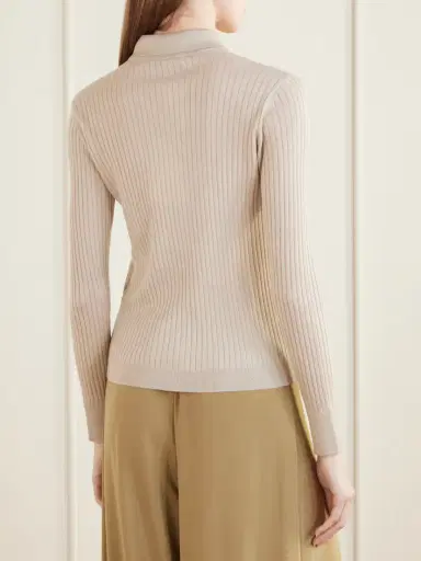 Max Mara Ribbed Cashmere And Silk-blend Polo Sweater | Thumbnail 4 Max Mara Ribbed Cashmere And Silk-blend Polo Sweater | Thumbnail 4