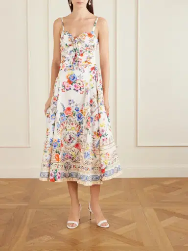 Camilla Ballerina Tie-detailed Cutout Ruched Floral-print Cotton-blend Midi Dress | Thumbnail 2 Camilla Ballerina Tie-detailed Cutout Ruched Floral-print Cotton-blend Midi Dress | Thumbnail 2