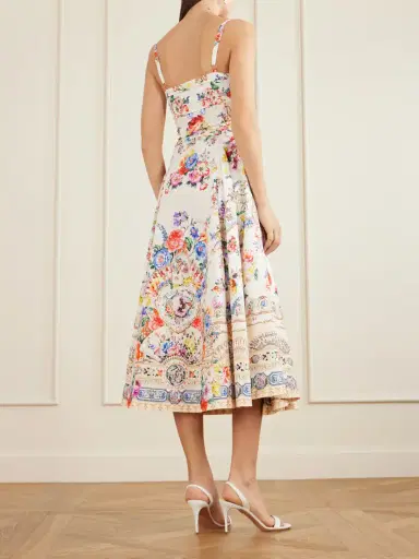 Camilla Ballerina Tie-detailed Cutout Ruched Floral-print Cotton-blend Midi Dress | Thumbnail 3 Camilla Ballerina Tie-detailed Cutout Ruched Floral-print Cotton-blend Midi Dress | Thumbnail 3