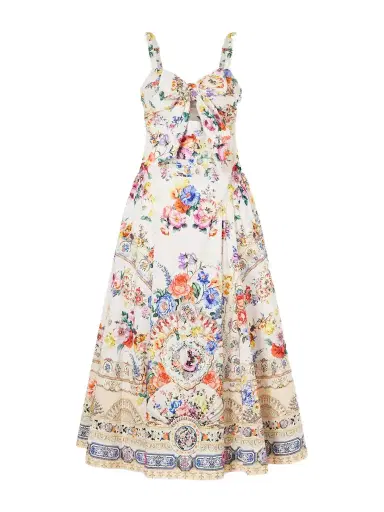 Camilla Ballerina Tie-detailed Cutout Ruched Floral-print Cotton-blend Midi Dress | Thumbnail 1 Camilla Ballerina Tie-detailed Cutout Ruched Floral-print Cotton-blend Midi Dress | Thumbnail 1
