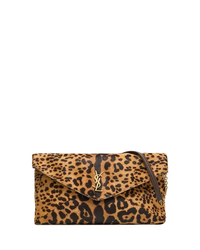 YSL Envelope Flap Shoulder Bag in Leopard-Print Calf Hair