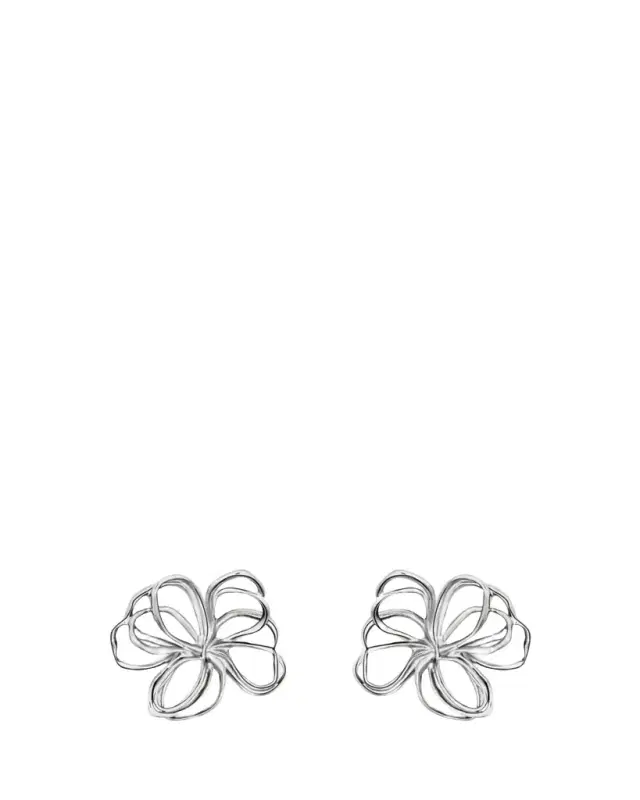 Oscar de la Renta Wire Flower Stud Earrings, Silver