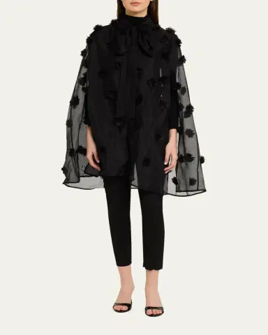 Carolyn Rowan Floral Appliqué Silk Cape | Thumbnail 2