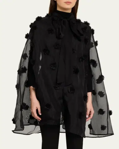 Carolyn Rowan Floral Appliqué Silk Cape | Thumbnail 4