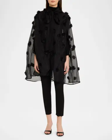 Carolyn Rowan Floral Appliqué Silk Cape | Thumbnail 6
