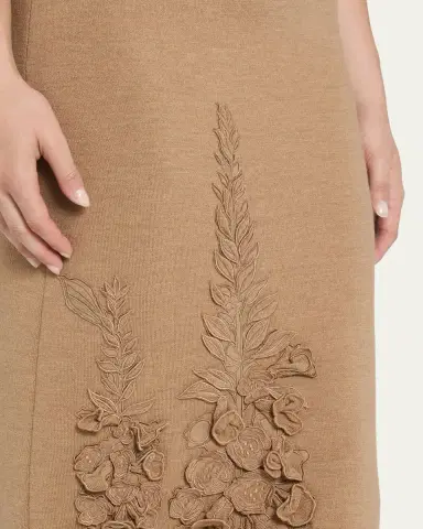 Oscar de la Renta Foxglove Embroidered Short-Sleeve Knit Maxi Dress | Thumbnail 5