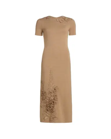 Oscar de la Renta Foxglove Embroidered Short-Sleeve Knit Maxi Dress | Thumbnail 1