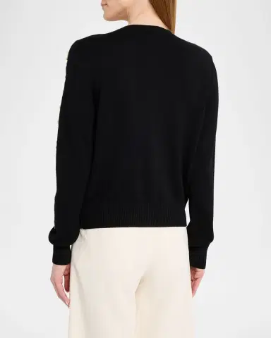 Oscar de la Renta Pearly Embroidered Wool Crewneck Cardigan | Thumbnail 2 Oscar de la Renta Pearly Embroidered Wool Crewneck Cardigan | Thumbnail 2