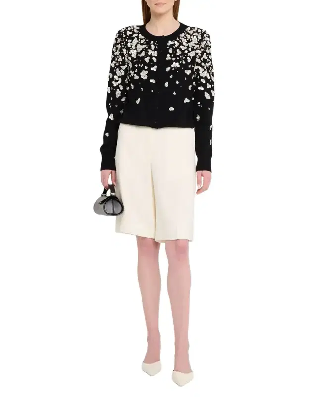 Pearly Embroidered Wool Crewneck Cardigan Pearly Embroidered Wool Crewneck Cardigan