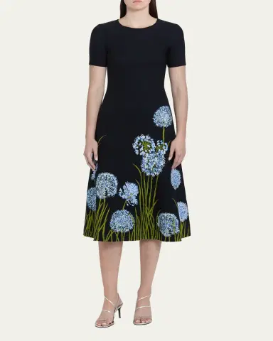 Oscar de la Renta Allium Degrade Knit Short-Sleeve Midi Dress | Thumbnail 2