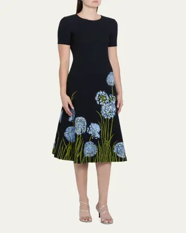 Oscar de la Renta Allium Degrade Knit Short-Sleeve Midi Dress | Thumbnail 4